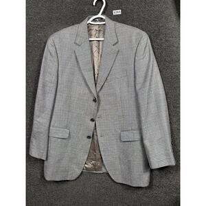 Dillards Wool Silk Blazer Jacket Mens Size 42R Gray Brown Check Casual Office
